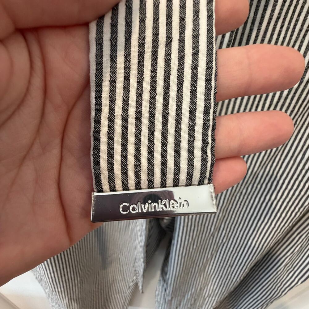 Calvin Klein Pull-On Belted Seersucker Pants Cropped Wide Leg Preppy Beachy - Picture 4 of 12